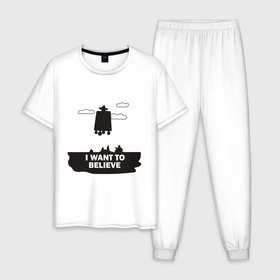 Мужская пижама хлопок с принтом I WANT TO BELIEVE в Тюмени, 100% хлопок | брюки и футболка прямого кроя, без карманов, на брюках мягкая резинка на поясе и по низу штанин
 | 