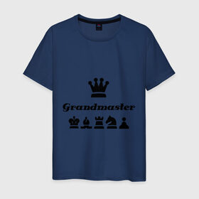 Мужская футболка хлопок с принтом Grandmaster в Тюмени, 100% хлопок | прямой крой, круглый вырез горловины, длина до линии бедер, слегка спущенное плечо. | Тематика изображения на принте: grandmaster | гросмейстер | гроссмейстер | шахматист | шахматы