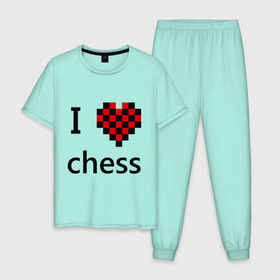 Мужская пижама хлопок с принтом I love chess в Тюмени, 100% хлопок | брюки и футболка прямого кроя, без карманов, на брюках мягкая резинка на поясе и по низу штанин
 | chess | i love chess | шахматы | я люблю шахматы