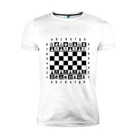 Мужская футболка премиум с принтом Шахматная достка в Тюмени, 92% хлопок, 8% лайкра | приталенный силуэт, круглый вырез ворота, длина до линии бедра, короткий рукав | шахматист | шахматная доска | шахматы