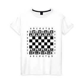 Женская футболка хлопок с принтом Шахматная достка в Тюмени, 100% хлопок | прямой крой, круглый вырез горловины, длина до линии бедер, слегка спущенное плечо | шахматист | шахматная доска | шахматы