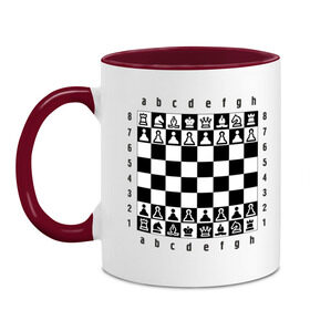 Кружка двухцветная с принтом Шахматная достка в Тюмени, керамика | объем — 330 мл, диаметр — 80 мм. Цветная ручка и кайма сверху, в некоторых цветах — вся внутренняя часть | шахматист | шахматная доска | шахматы