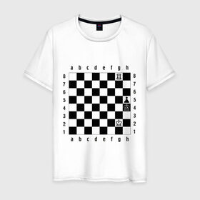 Мужская футболка хлопок с принтом Шахматная комбинация 1 в Тюмени, 100% хлопок | прямой крой, круглый вырез горловины, длина до линии бедер, слегка спущенное плечо. | Тематика изображения на принте: комбинация | шахматист | шахматная доска | шахматы