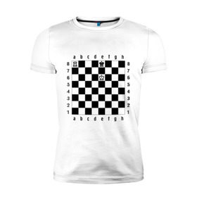 Мужская футболка премиум с принтом Комбинация шах и мат в Тюмени, 92% хлопок, 8% лайкра | приталенный силуэт, круглый вырез ворота, длина до линии бедра, короткий рукав | Тематика изображения на принте: checkmate | мат | шах | шах и мат | шахматист | шахматная доска | шахматы