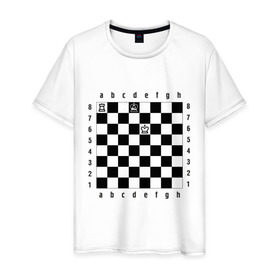 Мужская футболка хлопок с принтом Комбинация Шах в Тюмени, 100% хлопок | прямой крой, круглый вырез горловины, длина до линии бедер, слегка спущенное плечо. | Тематика изображения на принте: checkmate | мат | шах | шах и мат | шахматист | шахматная доска | шахматы