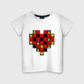 Детская футболка хлопок с принтом Шахматное сердце в Тюмени, 100% хлопок | круглый вырез горловины, полуприлегающий силуэт, длина до линии бедер | Тематика изображения на принте: chess | i love chess | сердце | шахматы | я люблю шахматы