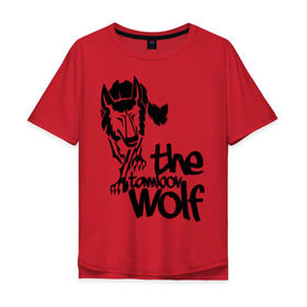 Мужская футболка хлопок Oversize с принтом тамбовский волк в Тюмени, 100% хлопок | свободный крой, круглый ворот, “спинка” длиннее передней части | Тематика изображения на принте: wolf | волк | животные