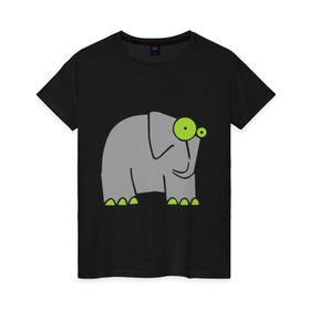 Женская футболка хлопок с принтом Веселый слоник в Тюмени, 100% хлопок | прямой крой, круглый вырез горловины, длина до линии бедер, слегка спущенное плечо | слон