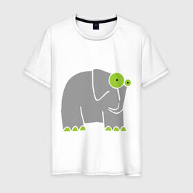 Мужская футболка хлопок с принтом Веселый слоник в Тюмени, 100% хлопок | прямой крой, круглый вырез горловины, длина до линии бедер, слегка спущенное плечо. | Тематика изображения на принте: слон