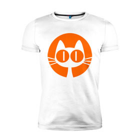 Мужская футболка премиум с принтом Кошка и луна в Тюмени, 92% хлопок, 8% лайкра | приталенный силуэт, круглый вырез ворота, длина до линии бедра, короткий рукав | кот | коте | кошка | кошка и луна | луна | черный кот