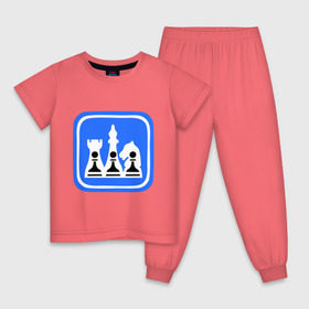 Детская пижама хлопок с принтом белые-черные в Тюмени, 100% хлопок |  брюки и футболка прямого кроя, без карманов, на брюках мягкая резинка на поясе и по низу штанин
 | chess | дорожный знак | знак | шахматы