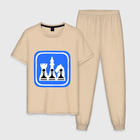Мужская пижама хлопок с принтом белые-черные в Тюмени, 100% хлопок | брюки и футболка прямого кроя, без карманов, на брюках мягкая резинка на поясе и по низу штанин
 | chess | дорожный знак | знак | шахматы