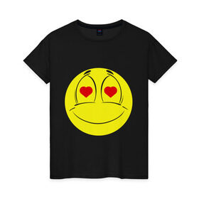 Женская футболка хлопок с принтом Влюбленный смайлик в Тюмени, 100% хлопок | прямой крой, круглый вырез горловины, длина до линии бедер, слегка спущенное плечо | smile | любовь | смайл | смайлик | улыбка