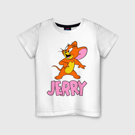 Детская футболка хлопок с принтом Jerry с надписью в Тюмени, 100% хлопок | круглый вырез горловины, полуприлегающий силуэт, длина до линии бедер | 