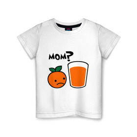 Детская футболка хлопок с принтом Грустный апельсин в Тюмени, 100% хлопок | круглый вырез горловины, полуприлегающий силуэт, длина до линии бедер | Тематика изображения на принте: orange | апельсин | напиток | сок | стакан | фрукты