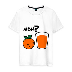 Мужская футболка хлопок с принтом Грустный апельсин в Тюмени, 100% хлопок | прямой крой, круглый вырез горловины, длина до линии бедер, слегка спущенное плечо. | Тематика изображения на принте: orange | апельсин | напиток | сок | стакан | фрукты