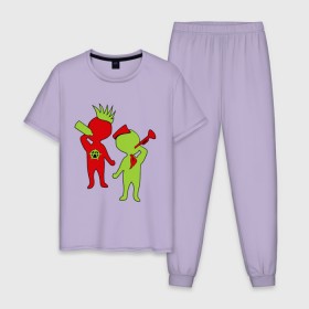 Мужская пижама хлопок с принтом пионер и панк в Тюмени, 100% хлопок | брюки и футболка прямого кроя, без карманов, на брюках мягкая резинка на поясе и по низу штанин
 | punk | анархия | бутылка | горн | дети | ирокез | мальчики | человечки
