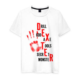 Мужская футболка хлопок с принтом Drill code axe tools в Тюмени, 100% хлопок | прямой крой, круглый вырез горловины, длина до линии бедер, слегка спущенное плечо. | dexter | декстер | ладонь | отпечаток | рука | сериал