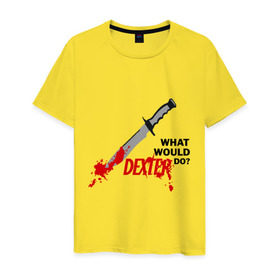 Мужская футболка хлопок с принтом what would Dexter do? в Тюмени, 100% хлопок | прямой крой, круглый вырез горловины, длина до линии бедер, слегка спущенное плечо. | dexter | декстер | сериал | тв | телевидение | что бы сделал декстер | я люблю декстера