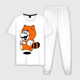 Мужская пижама хлопок с принтом Mario In Tanooki Suit в Тюмени, 100% хлопок | брюки и футболка прямого кроя, без карманов, на брюках мягкая резинка на поясе и по низу штанин
 | Тематика изображения на принте: nintendo | марио | нинтендо
