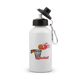 Бутылка спортивная с принтом Баскетбол (огненный мяч) в Тюмени, металл | емкость — 500 мл, в комплекте две пластиковые крышки и карабин для крепления | basketball | nba | нба