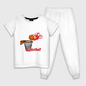 Детская пижама хлопок с принтом Баскетбол (огненный мяч) в Тюмени, 100% хлопок |  брюки и футболка прямого кроя, без карманов, на брюках мягкая резинка на поясе и по низу штанин
 | basketball | nba | нба