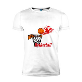 Мужская футболка премиум с принтом Баскетбол (огненный мяч) в Тюмени, 92% хлопок, 8% лайкра | приталенный силуэт, круглый вырез ворота, длина до линии бедра, короткий рукав | basketball | nba | нба