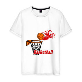 Мужская футболка хлопок с принтом Баскетбол (огненный мяч) в Тюмени, 100% хлопок | прямой крой, круглый вырез горловины, длина до линии бедер, слегка спущенное плечо. | basketball | nba | нба