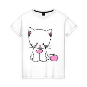 Женская футболка хлопок с принтом милый котенок в Тюмени, 100% хлопок | прямой крой, круглый вырез горловины, длина до линии бедер, слегка спущенное плечо | kitty | животное | зверь | киса | котик | котяра | кошка | любимец | питомец
