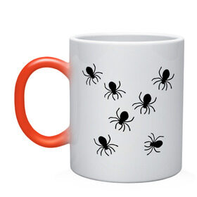 Кружка хамелеон с принтом пауки в Тюмени, керамика | меняет цвет при нагревании, емкость 330 мл | животные | насекомые | паучки
