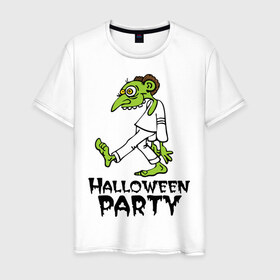 Мужская футболка хлопок с принтом Halloween party-зомби в Тюмени, 100% хлопок | прямой крой, круглый вырез горловины, длина до линии бедер, слегка спущенное плечо. | зомби