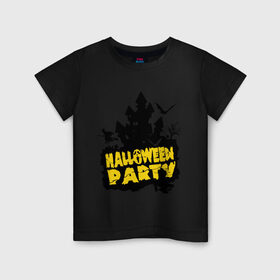 Детская футболка хлопок с принтом Halloween party-замок в Тюмени, 100% хлопок | круглый вырез горловины, полуприлегающий силуэт, длина до линии бедер | halloween | halloween party замок | party | замок | праздники | хэллоуин