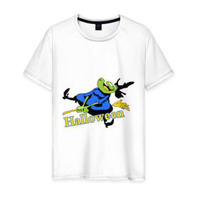 Мужская футболка хлопок с принтом Бабка на метле в Тюмени, 100% хлопок | прямой крой, круглый вырез горловины, длина до линии бедер, слегка спущенное плечо. | halloveen | halloven | hallovin | halloween | hallowin | haloween | halowen | helloven | hellovin | helloween | hellowen | hellowin | helowen | helowin | халловин | халлуин | халовин | халу | хелловин | хеллоуин | хеллувин | хеловин | хелуин | хэлловин | 