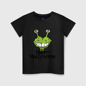 Детская футболка хлопок с принтом Happy Halloween -монстрик в Тюмени, 100% хлопок | круглый вырез горловины, полуприлегающий силуэт, длина до линии бедер | hallowen | helloveen | день всех святых | хэллоуин | хэлоуин