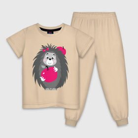 Детская пижама хлопок с принтом Ёжик держит яблоко в Тюмени, 100% хлопок |  брюки и футболка прямого кроя, без карманов, на брюках мягкая резинка на поясе и по низу штанин
 | ежик | животные | милые создания