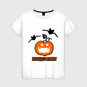 Женская футболка хлопок с принтом Тыква на хэллоуин в Тюмени, 100% хлопок | прямой крой, круглый вырез горловины, длина до линии бедер, слегка спущенное плечо | halloveen | halloven | hallovin | haloween | halowen | helloven | hellovin | helloween | hellowen | hellowin | helowen | helowin | тыква | халловин | халлувин | халлуин | халовин | халуин | хелловин | хеллоуин | хеллувин | хеловин | хелуин | хэлловин | хэ