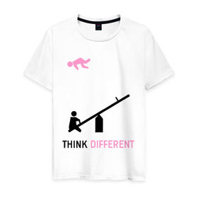 Мужская футболка хлопок с принтом Think Different 2 в Тюмени, 100% хлопок | прямой крой, круглый вырез горловины, длина до линии бедер, слегка спущенное плечо. | думай иначе | качели | о жизни | прикольные картинки | человечки