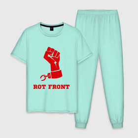 Мужская пижама хлопок с принтом Rot front в Тюмени, 100% хлопок | брюки и футболка прямого кроя, без карманов, на брюках мягкая резинка на поясе и по низу штанин
 | front | rot | rot front | красная рука | политические | рука | фронт