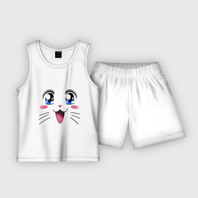 Детская пижама с шортами хлопок с принтом Японская кошечка в Тюмени,  |  | Тематика изображения на принте: аниме | глаза | глазки | девушкам | киса | кот | коте | котенок | кошечка | кошка | милые создания | мордочка | японская кошечка