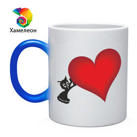 Кружка хамелеон с принтом Red heart cat в Тюмени, керамика | меняет цвет при нагревании, емкость 330 мл | 