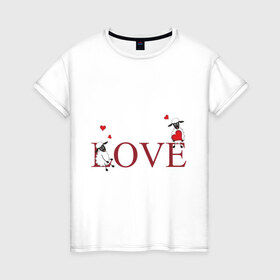 Женская футболка хлопок с принтом Red heart sheep в Тюмени, 100% хлопок | прямой крой, круглый вырез горловины, длина до линии бедер, слегка спущенное плечо | love | девушкам | женские | любовь | овечки | сердечки | сердца