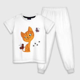 Детская пижама хлопок с принтом Котенок с бабочками в Тюмени, 100% хлопок |  брюки и футболка прямого кроя, без карманов, на брюках мягкая резинка на поясе и по низу штанин
 | для девушек | котенок | котенок с бабочкой | кошки