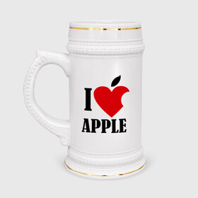 Кружка пивная с принтом i love apple с листиком в Тюмени,  керамика (Материал выдерживает высокую температуру, стоит избегать резкого перепада температур) |  объем 630 мл | apple | джобс | телефон | яблоко