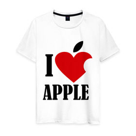 Мужская футболка хлопок с принтом i love apple с листиком в Тюмени, 100% хлопок | прямой крой, круглый вырез горловины, длина до линии бедер, слегка спущенное плечо. | Тематика изображения на принте: apple | джобс | телефон | яблоко