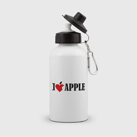 Бутылка спортивная с принтом love apple с листиком в Тюмени, металл | емкость — 500 мл, в комплекте две пластиковые крышки и карабин для крепления | джобс | комуникатор | телефон | яблоко