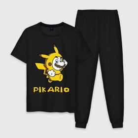Мужская пижама хлопок с принтом Pikario в Тюмени, 100% хлопок | брюки и футболка прямого кроя, без карманов, на брюках мягкая резинка на поясе и по низу штанин
 | марио