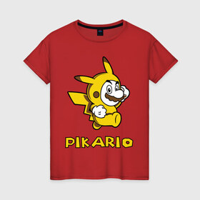 Женская футболка хлопок с принтом Pikario в Тюмени, 100% хлопок | прямой крой, круглый вырез горловины, длина до линии бедер, слегка спущенное плечо | марио