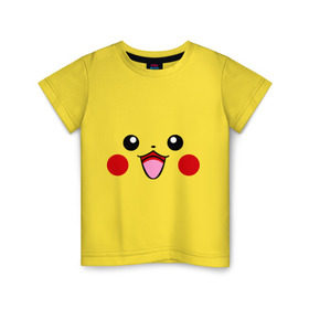 Детская футболка хлопок с принтом Happy Pikachu в Тюмени, 100% хлопок | круглый вырез горловины, полуприлегающий силуэт, длина до линии бедер | happy pikachu | pikachu | пикачу | покемоны | счастливый пикачу