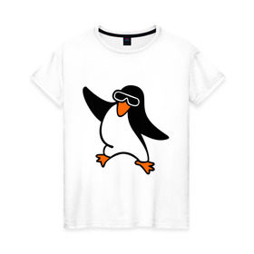 Женская футболка хлопок с принтом Пингвин танцует в Тюмени, 100% хлопок | прямой крой, круглый вырез горловины, длина до линии бедер, слегка спущенное плечо | пингвин