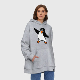 Худи SuperOversize хлопок с принтом Пингвин танцует в Тюмени, 70% хлопок, 30% полиэстер, мягкий начес внутри | карман-кенгуру, эластичная резинка на манжетах и по нижней кромке, двухслойный капюшон
 | пингвин